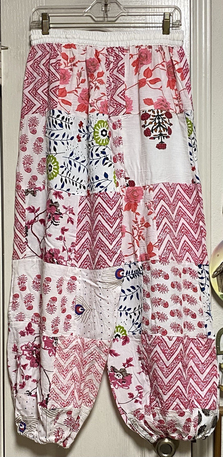 Boho Bloomers With Floral/Fauna Graphics On White Rayon Background-Gathered Legs