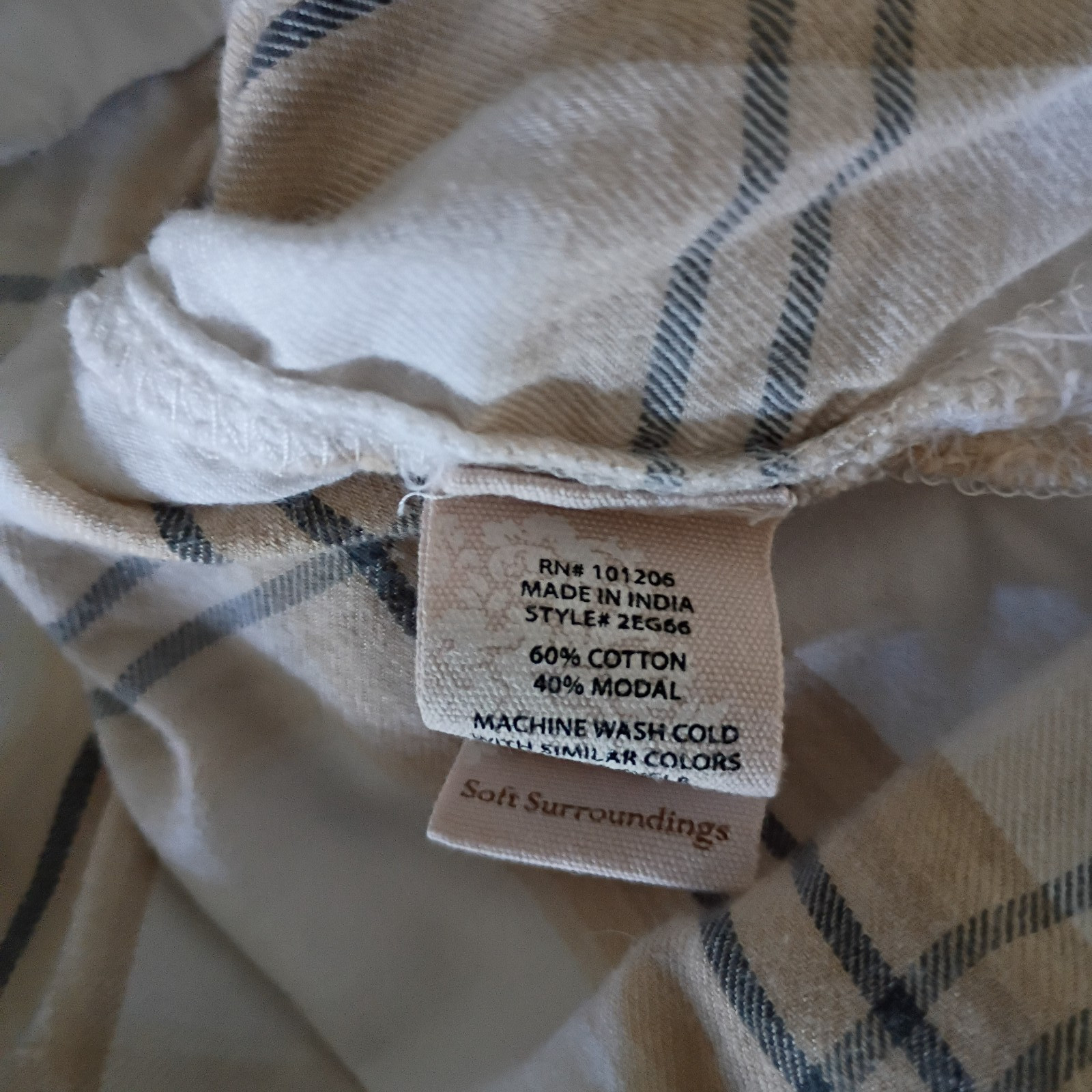 Soft Surroundings beige Plaid long sleeve Nightshirt lounge soft flannel S