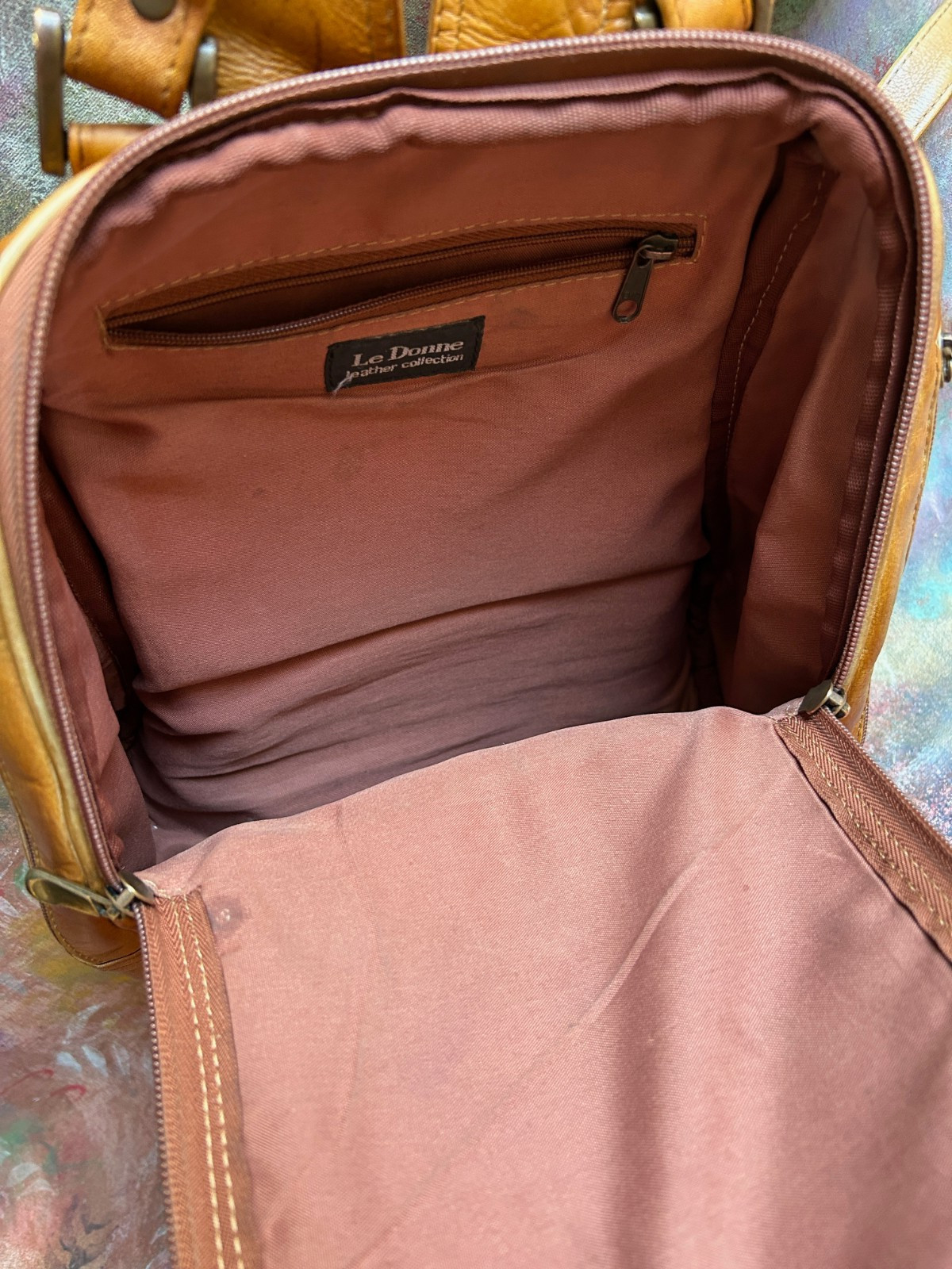 Vintage LE DONNE Saddle-Tan Leather Backpack, Made in Colombia