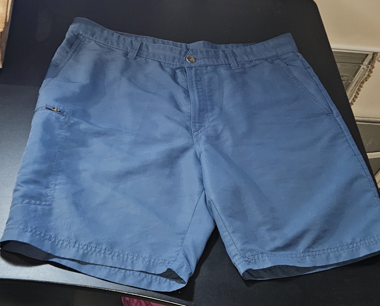 adidas Men’s Blue Solid Flat Front Shorts Button Closure Zipper Pockets