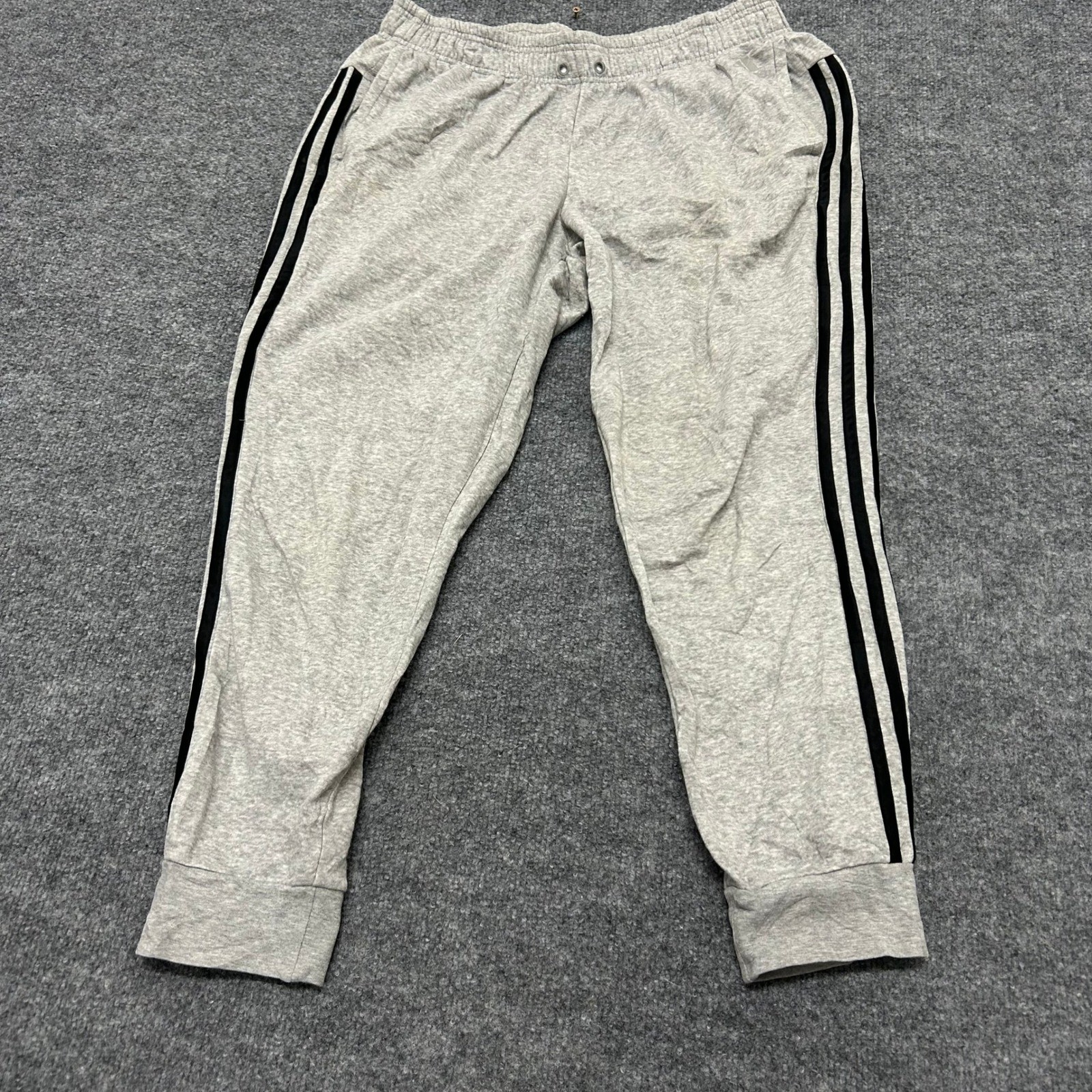 Adidas Joggers Mens Size M Gray Black 3 Stripe Tapered Athletic Sweatpants