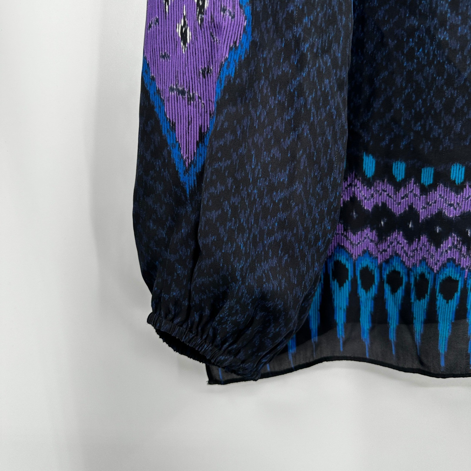 Kobi Halperin Silk Blend Ikat Print Blouse Bold Purple Ethereal Size Medium