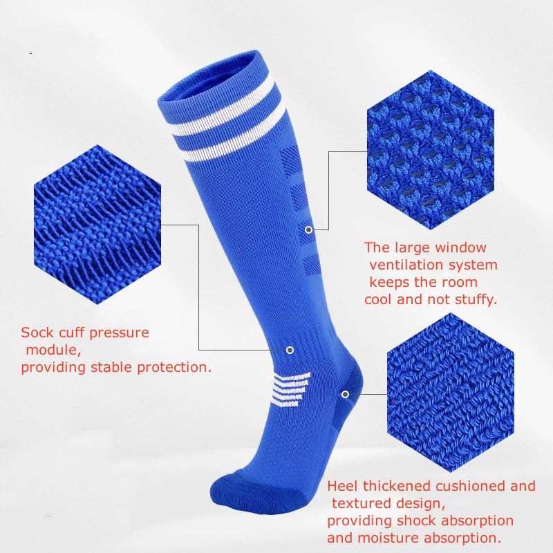 Men Knee High Sport Socks Anti Slip Athletic Casual Stockings Football Striped