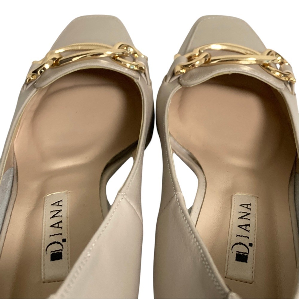 DIANA Leather Bit Square Toe Heel Pumps, Size 9.1″”, Greige Women USED