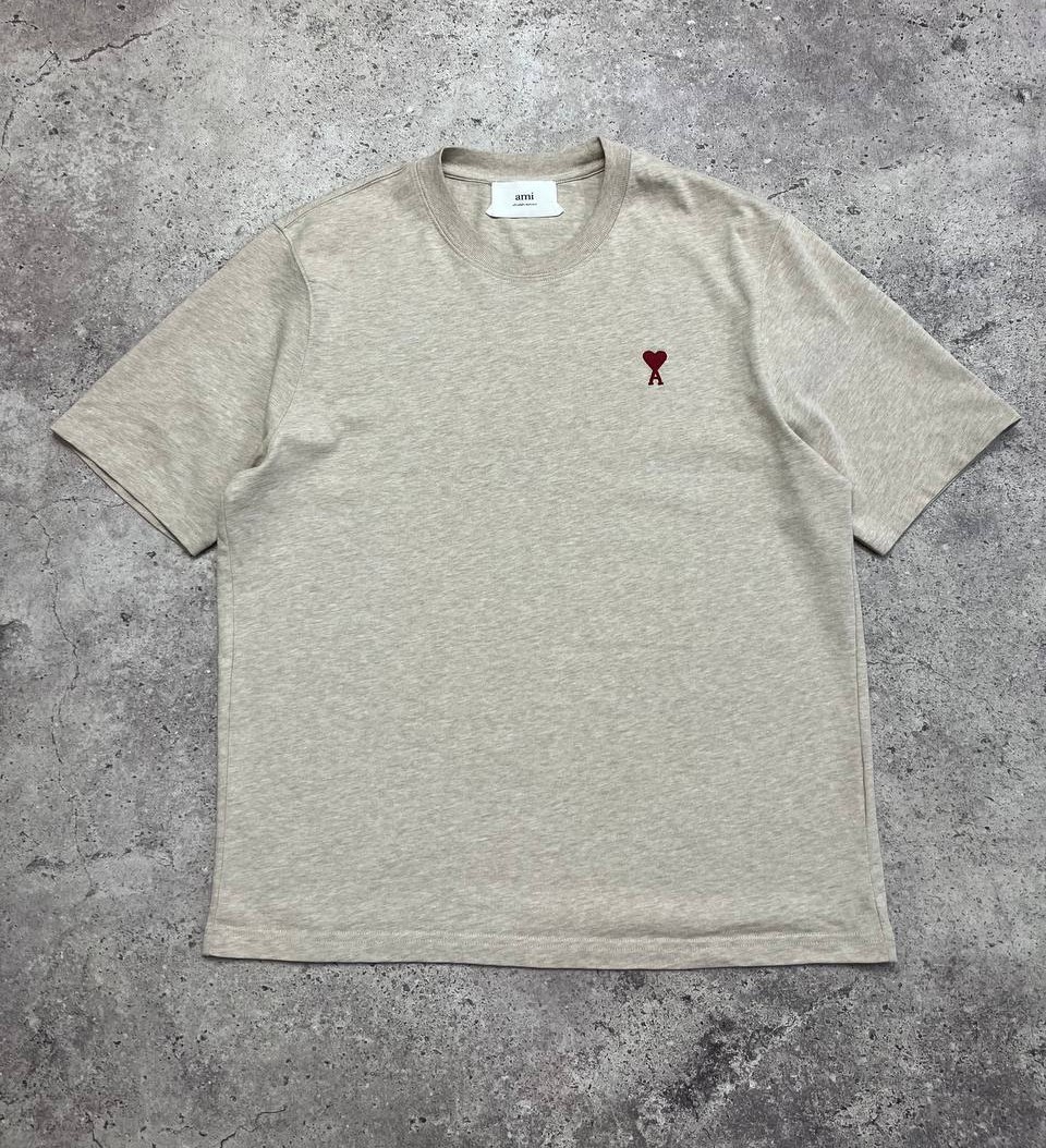 AMI Paris Small Logo Biege Cotton T-Shirt Size M