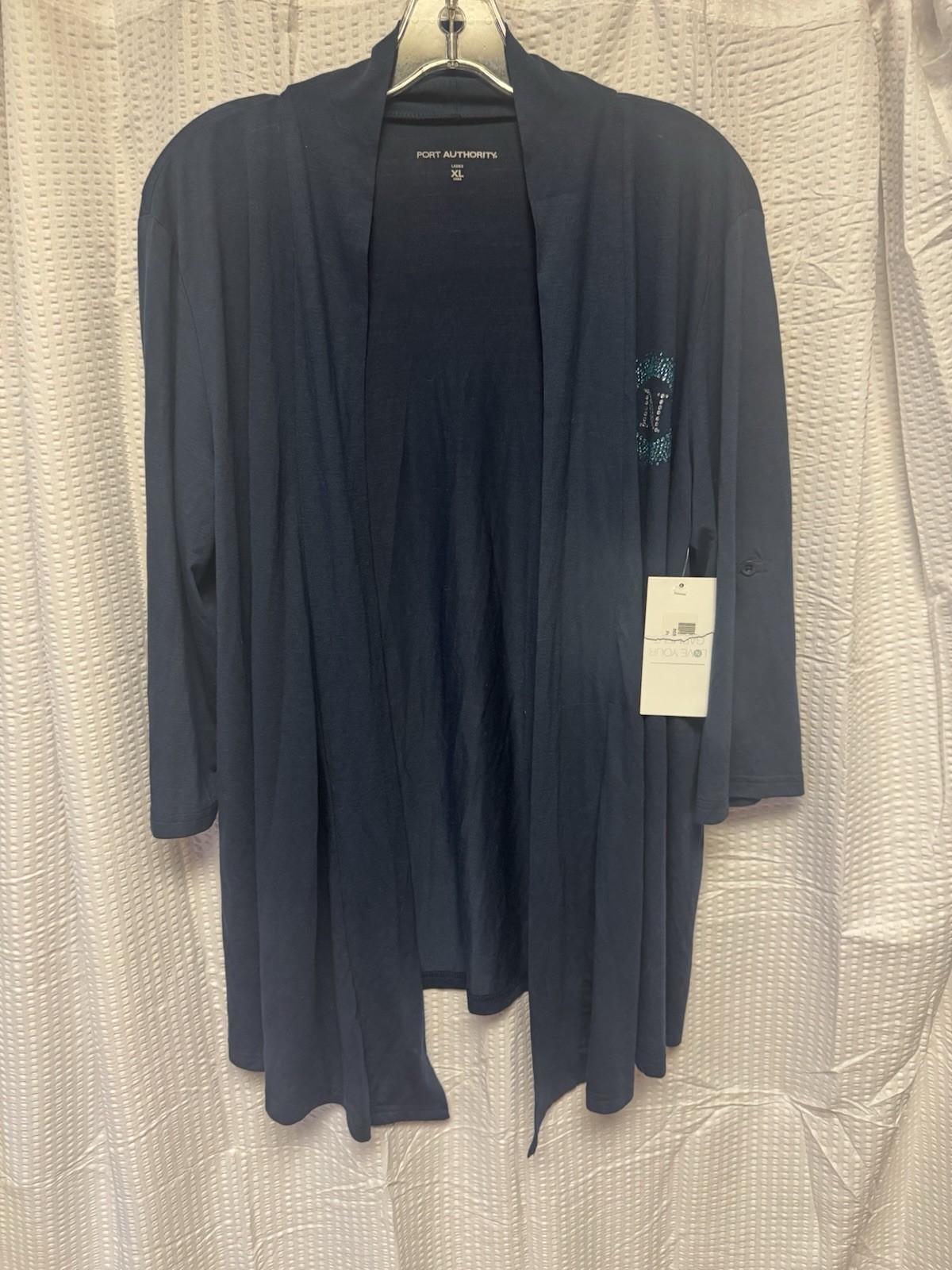Port Authority Women’s XL Open Front Navy Light weight Cardigan Monogram N