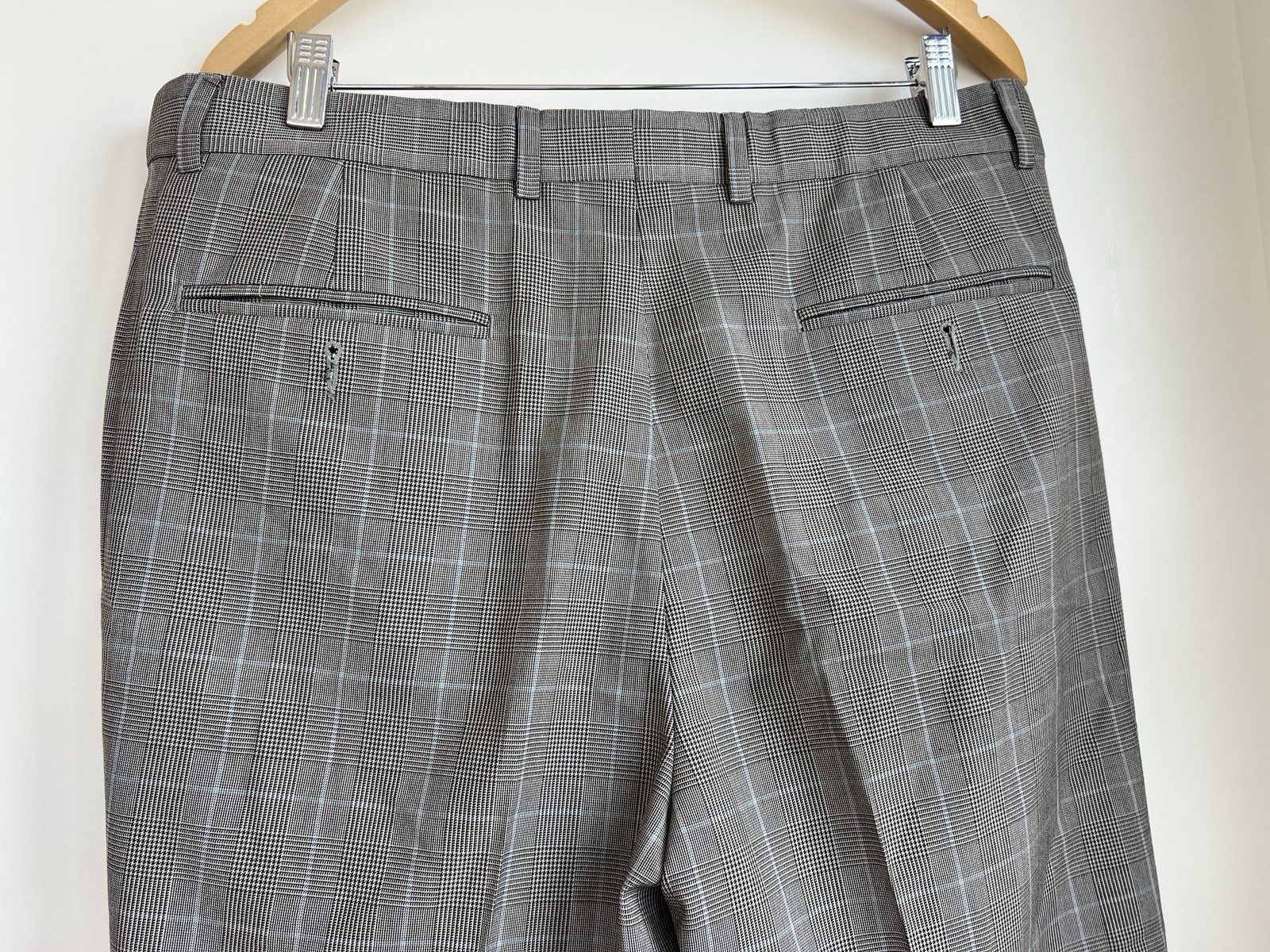 Men’s Traditional Fit Lands’ Ends Black Plaid Dress Pants Sz 36×34 Wool Blend P2