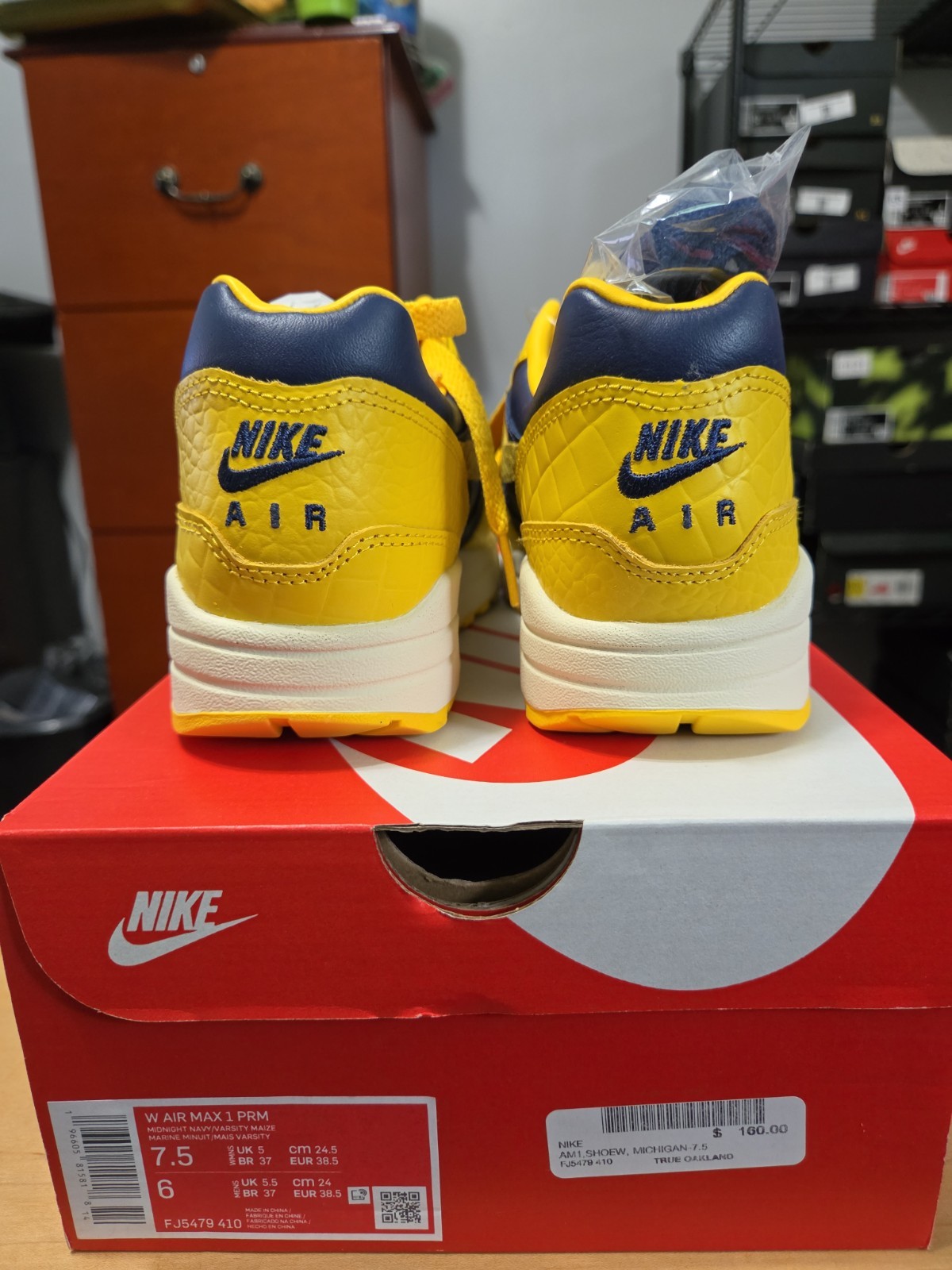 Air Max 1 PRM Michigan “Head To Head” FJ5479-410 Sz 6M/7.5W New W/ Box