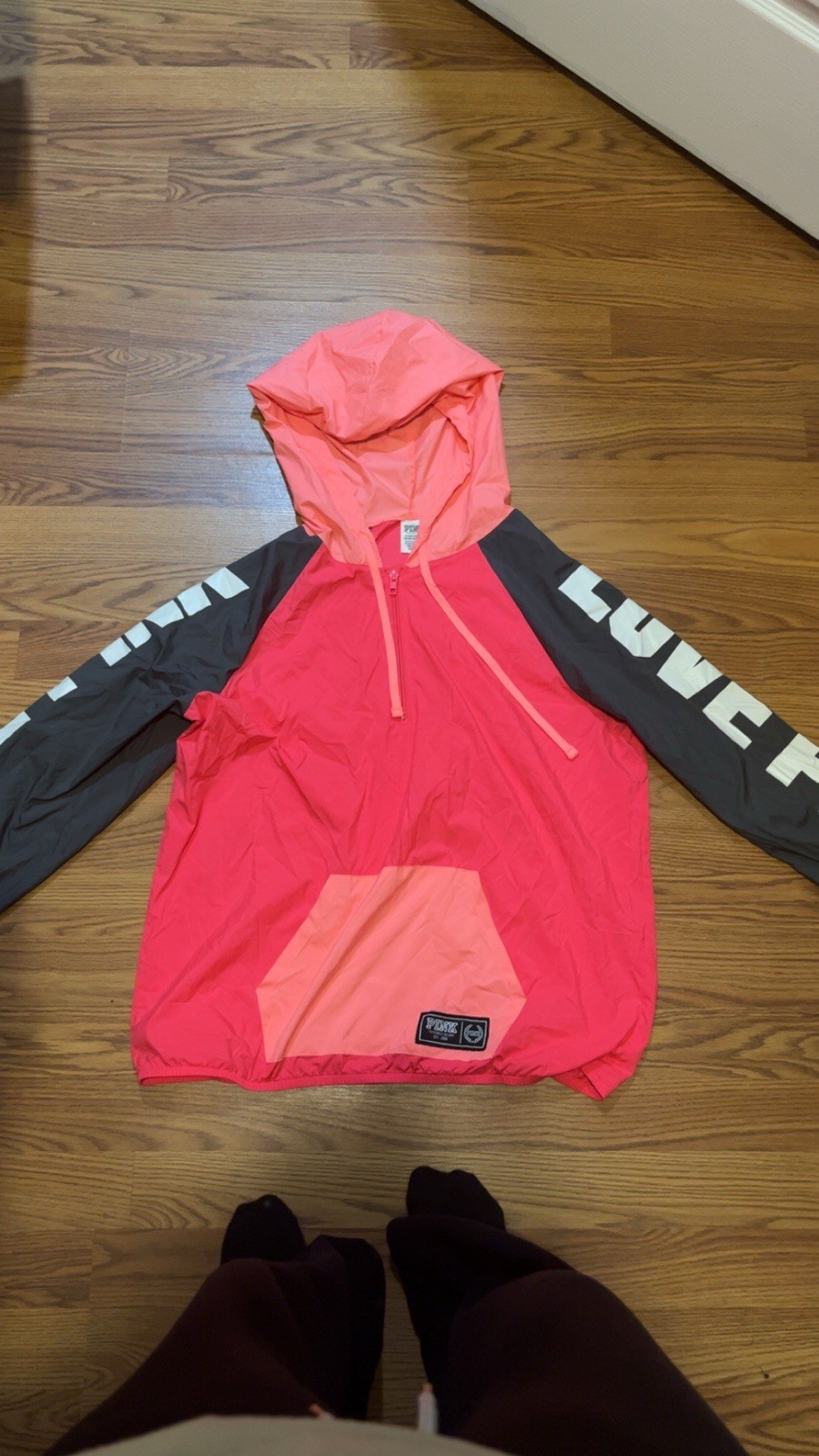 PINK Victoria’s Secret Colorblock Hooded Zip Windbreaker Jacket XS Pink/Black