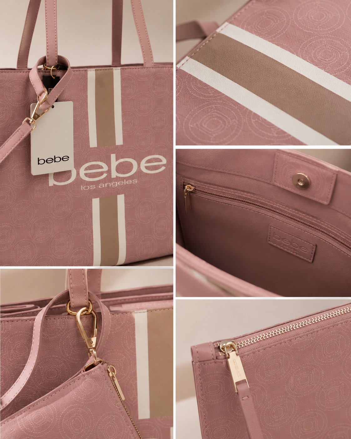 Bebe Ember Tote Powder Pink with Insert – Stylish Lightweight Logo Tote Bag