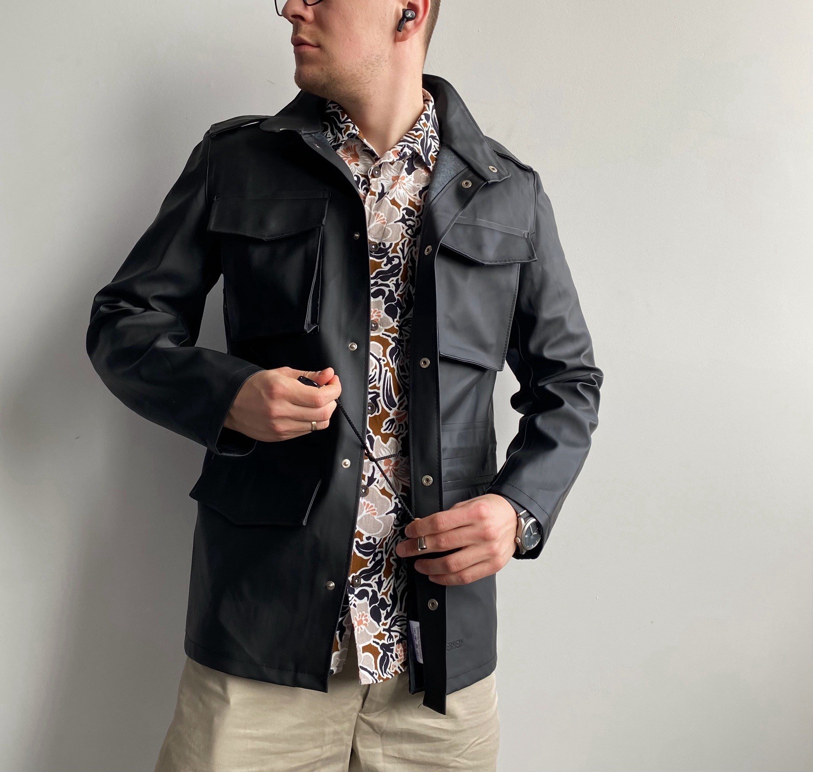STUTTERHEIM Stockholm Men’s M-65 Rain Coat Black Jacket Size M