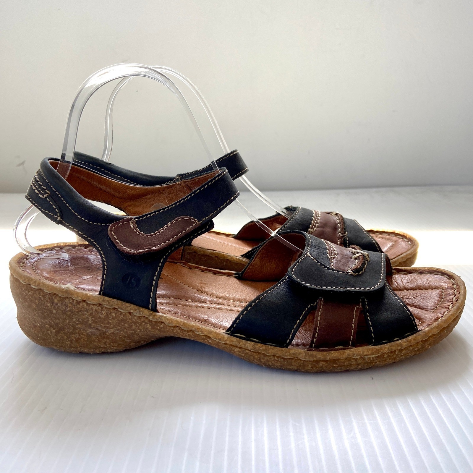 Josef Seibel Brown Black Leather Sandals Womens EU 40 US 9 9.5