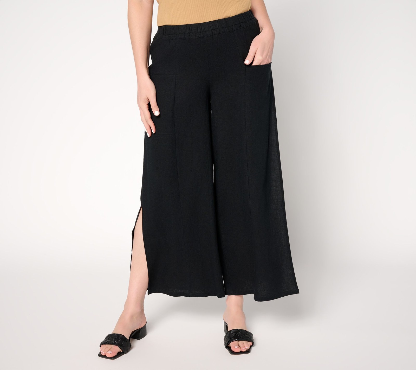 Peace Love World Boheme Reguar Linen Blend Side Panel Pant Black XL New