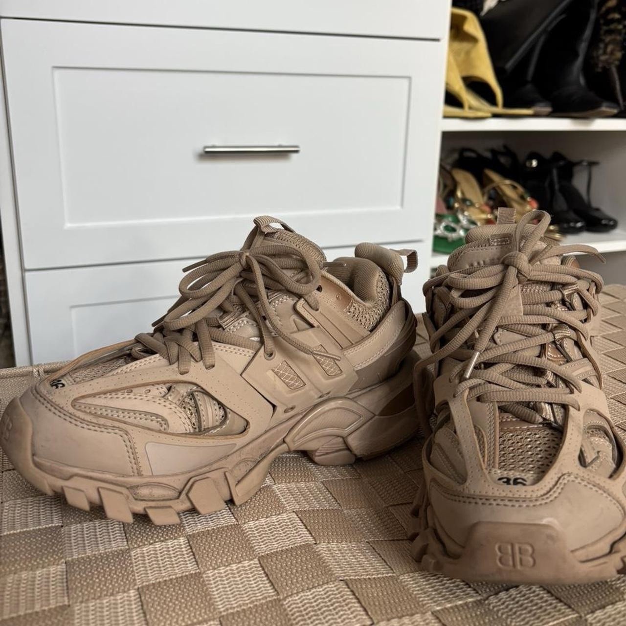 Balenciaga Track Beige Solid Lace-Up Low Top Unisex Athletic Sneakers
