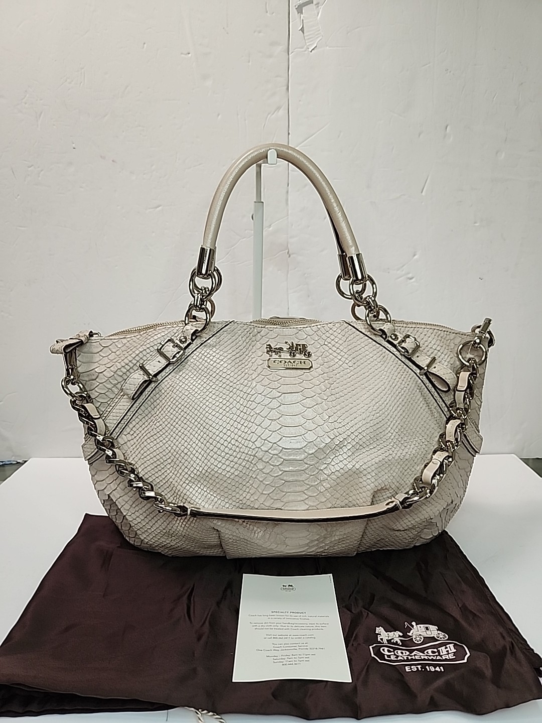 Coach k1093-16346 Madison Sophia Python Lthr Satchel Bag Shoulder Beige Taupe
