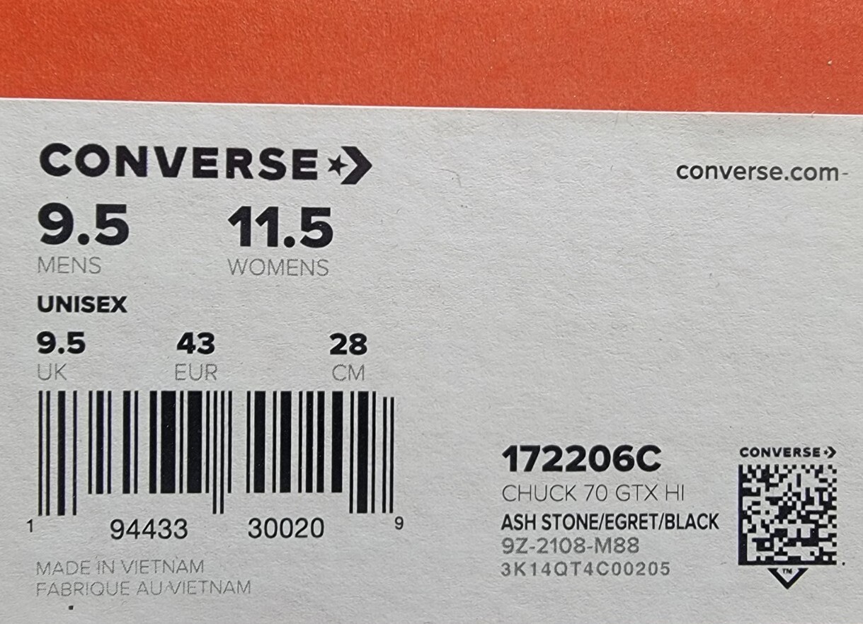 Converse Chuck 70 Gore-Tex High Top Ash Stone/Egret-Black Mens Size 9.5 172206c