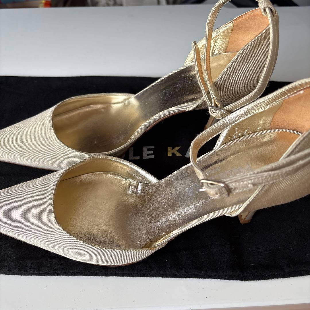 PAULE KA Beige Pointed Toe Ankle Strap Pumps 37.5 24cm 7.5cm Heel