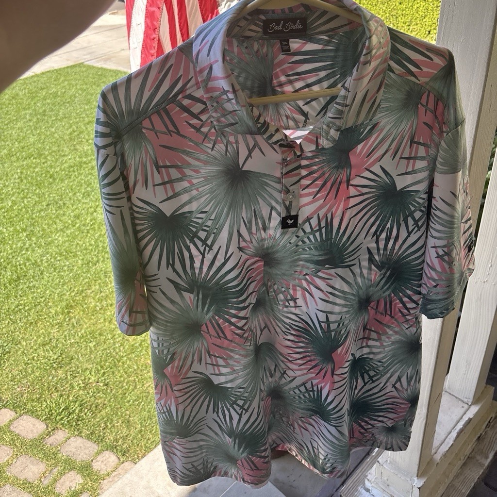 Bad Birdie Hammock Hunter Pink Palm Tree Stretch Athletic Golf Polo Shirt 2XL
