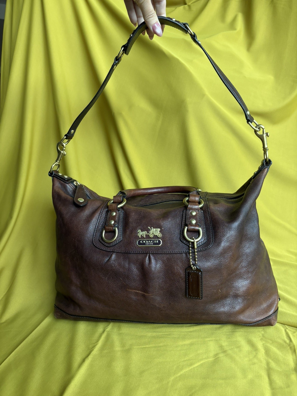 COACH Madison Sabrina Slouchy Leather Handbag Y2K Purse Dark Brown