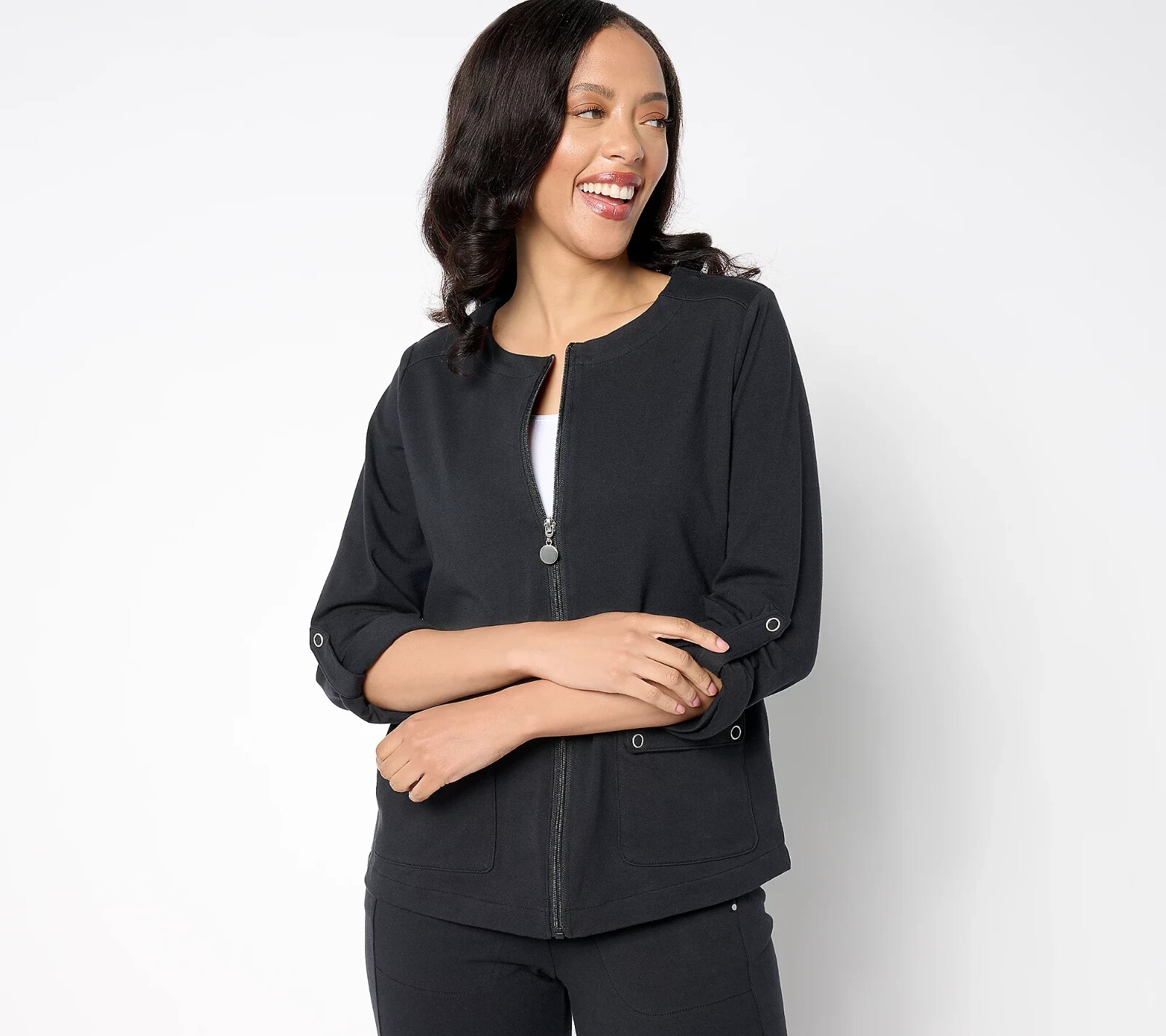 Sport savvy Stretch Jersey Collarless Jacket, Black X-Small A655174