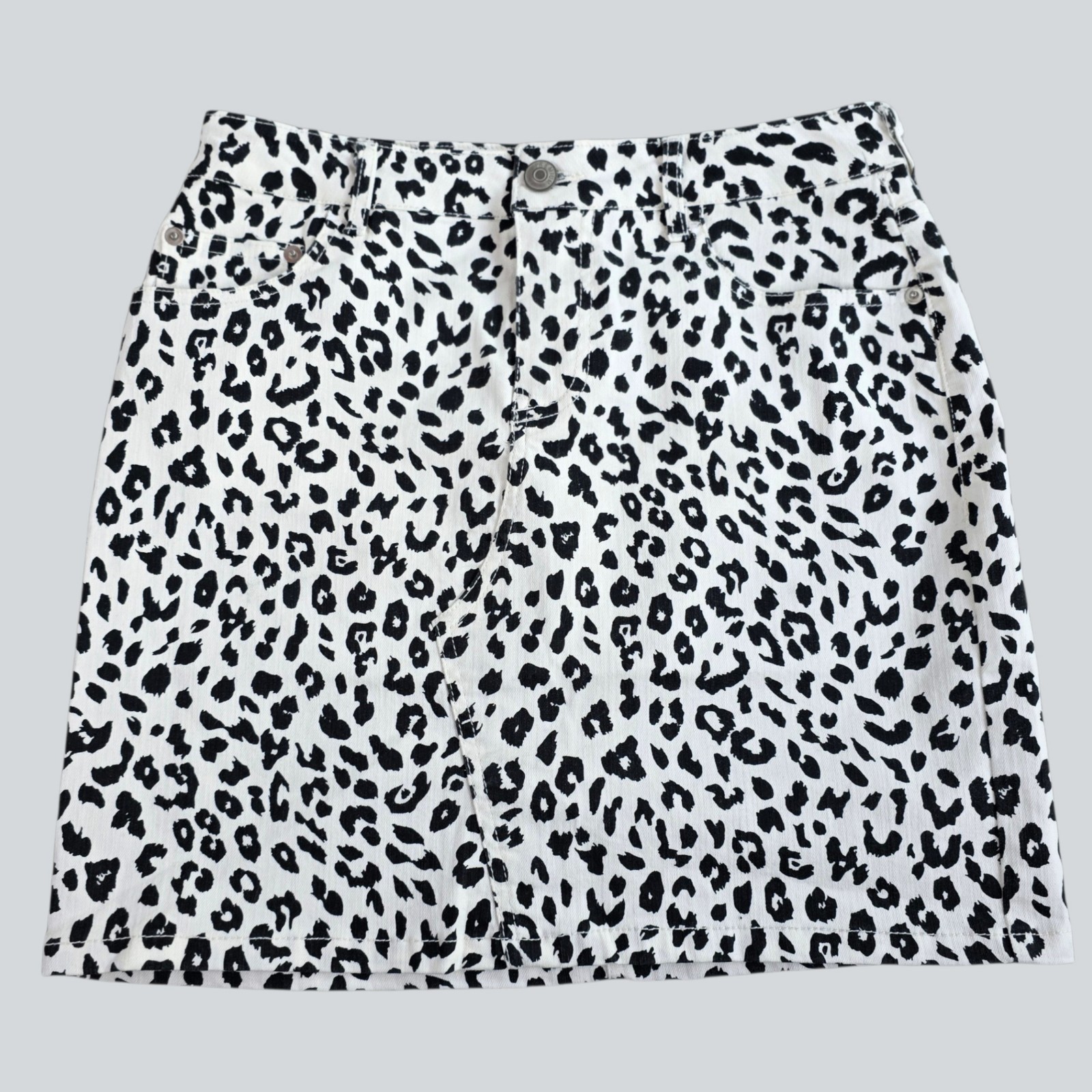 Love Tree Leopard Print Denim Mini Skirt Womens M Black White Y2K Indie Grunge