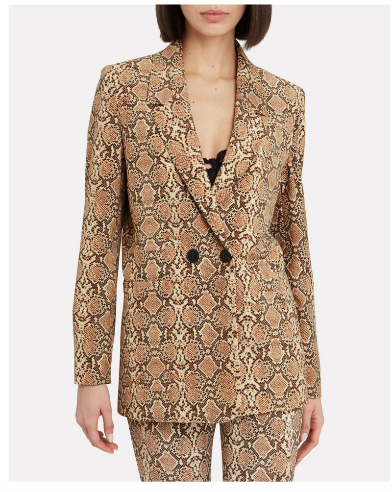 Anine Bing Madeleine Python Print Oversized Double Breasted Blazer Size L – NWOT
