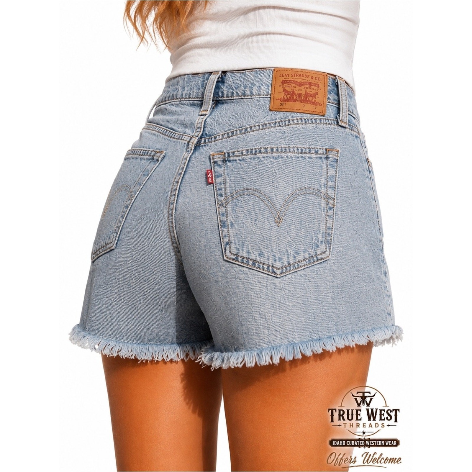 Levi’s Premium Distressed Cutoff Denim Shorts Blue Raw Hem Button-fly Size 28