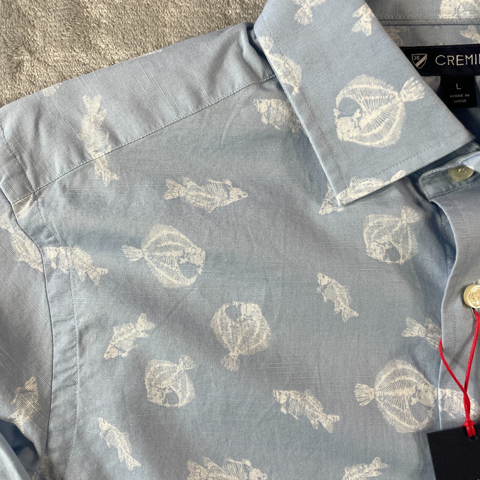 Cremieux Shirt Men Large Blue Fish Print Long Sleeve Resort Vacation Preppy