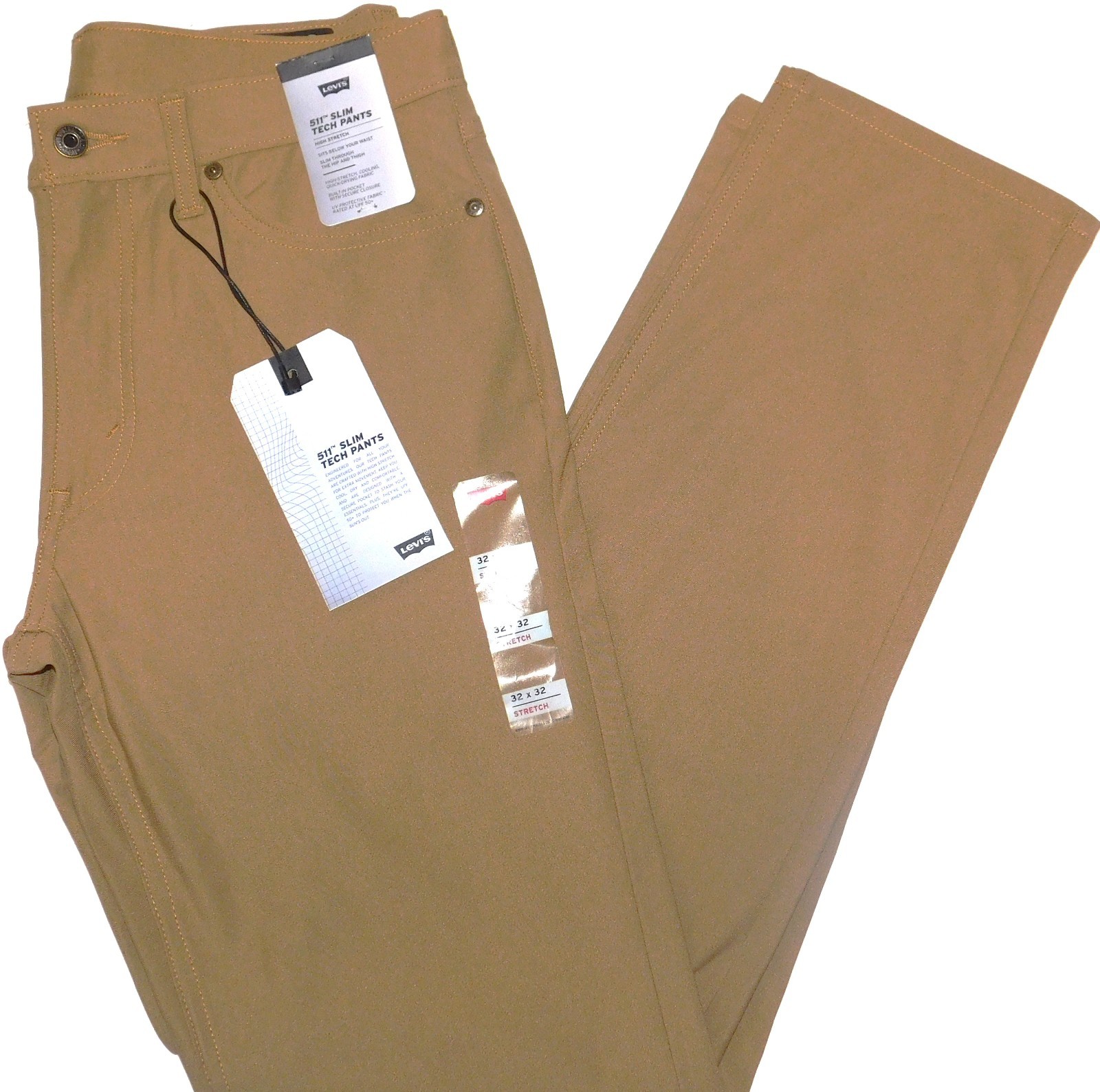 LEVIS 511 Slim Tech Pants High Stretch Jean Cut Quick Dry UV 50+ Walnut Brown