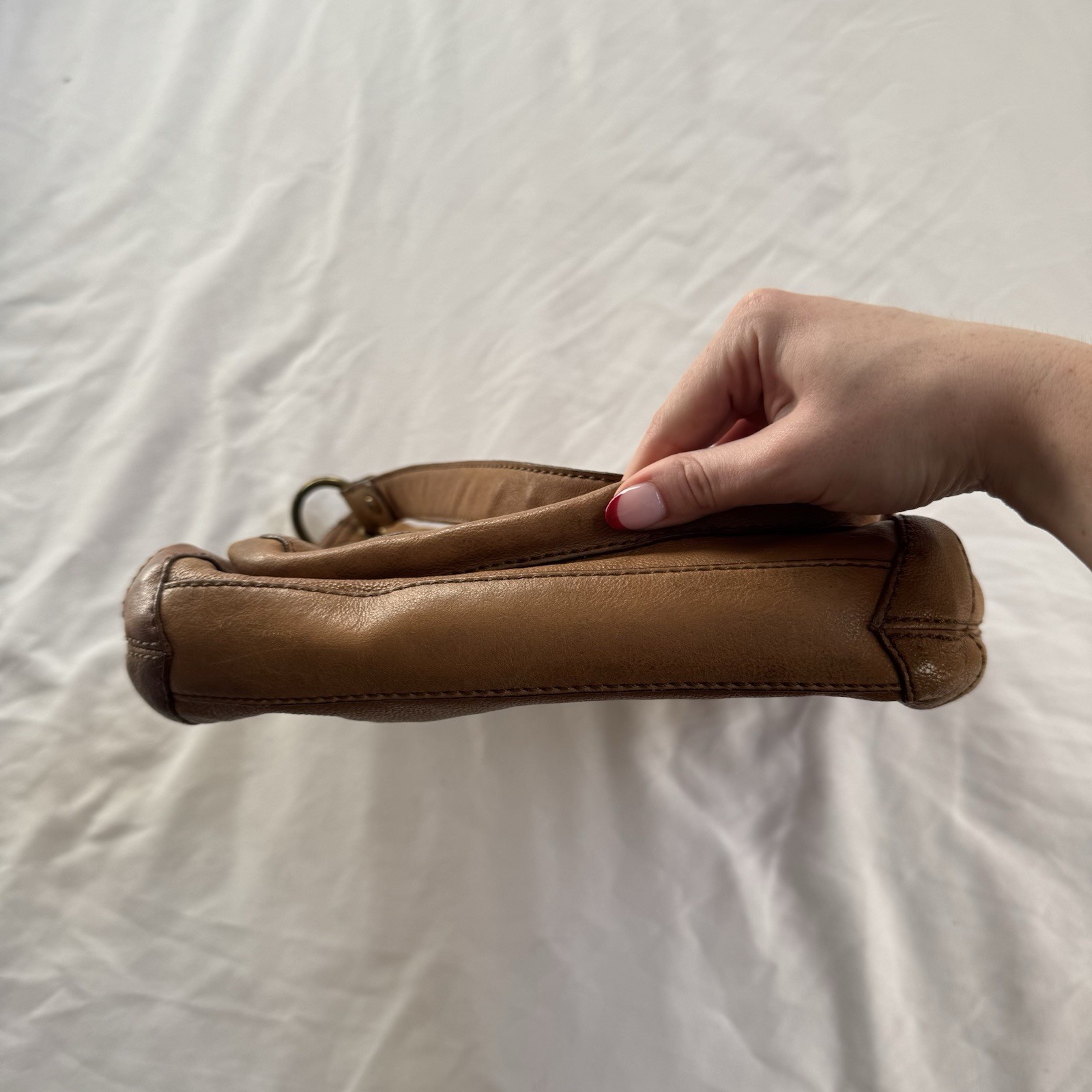 Fossil Brown Shoulder Bag Flap Magnetic/Zip, Inner & Outer Pockets, Gold