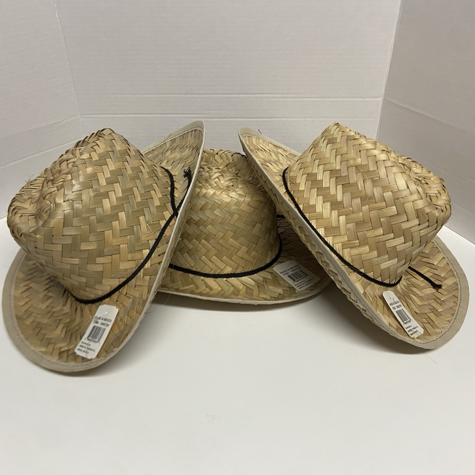 (3) Straw Hat Made In Mexico Outdoor Beach Party Wide Brim Safari Garden Rancher