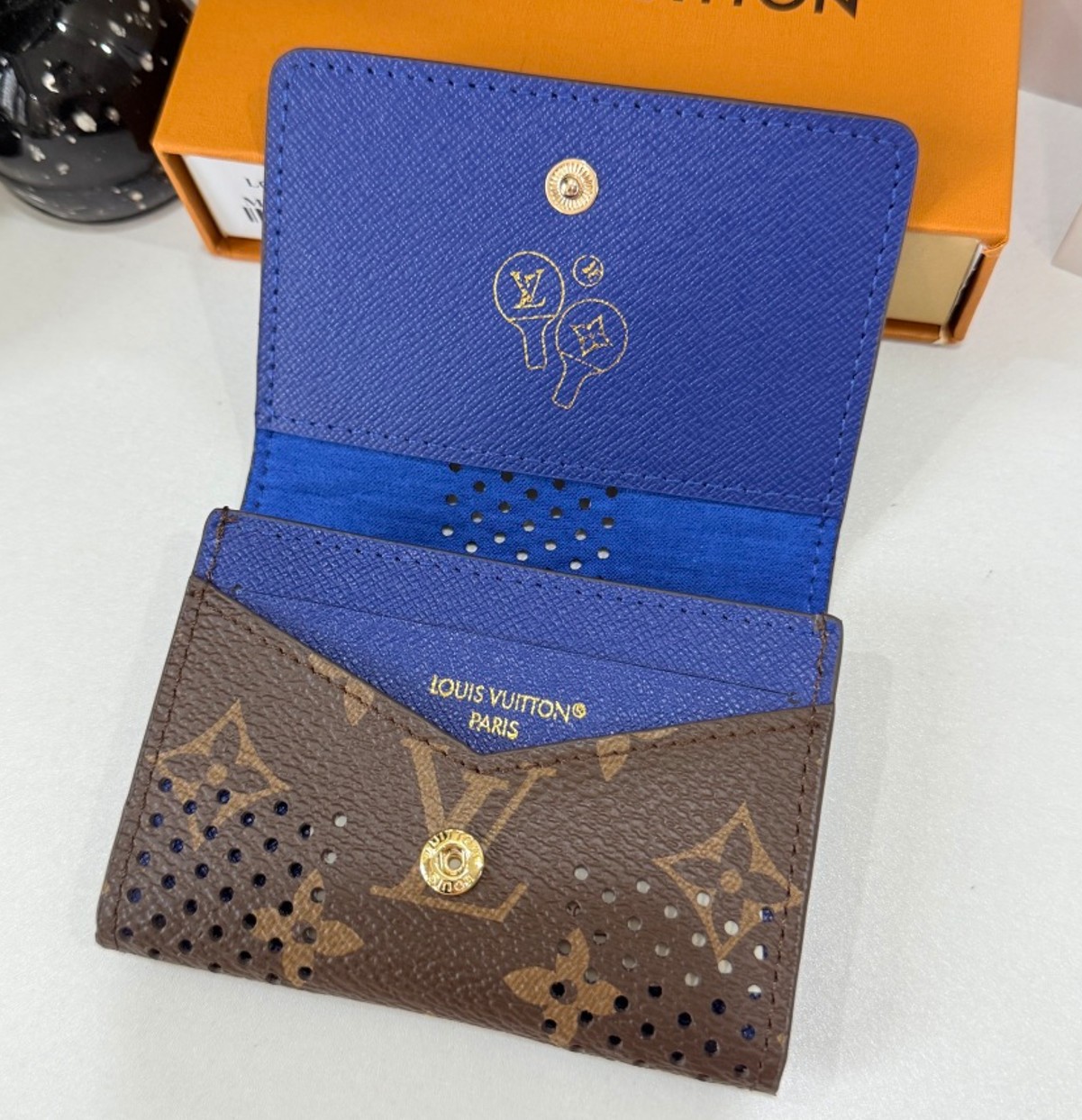 Louis Vuitton Flap Wallet Brown/Blue Leather Men Auth