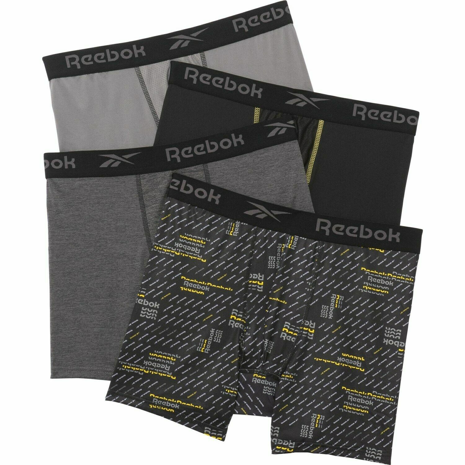 4 Pack REEBOK Men Boxer Briefs PERFORMANCE CAMO BLACK MEDIUM LARGE XLARGE XL $32