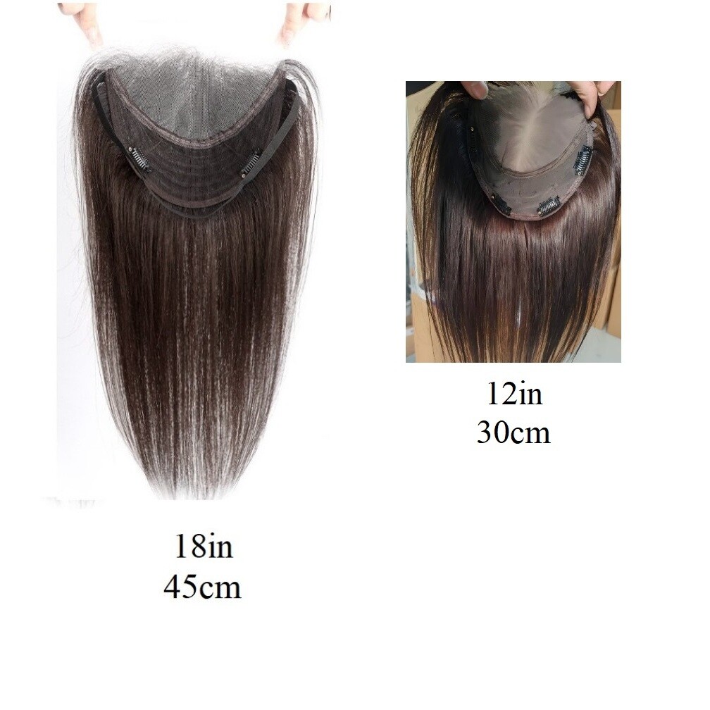 5.5″X6.3″ Transpanent Lace Front Cap 100% Human Hair Topper with Band 12″~18″