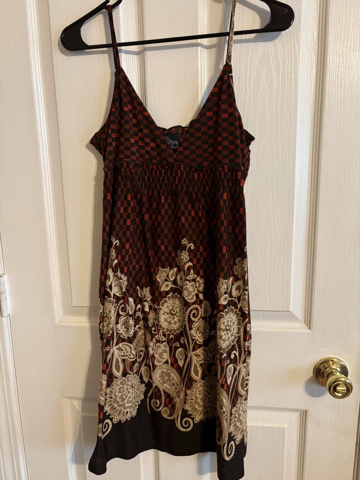 Angie Brown/Black/Beige Paisley Chiffon Slip Dress M Spaghetti Strap V-Neck