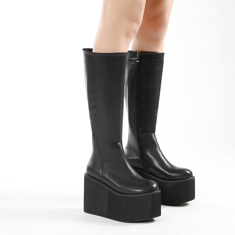 Women’s Knee High Boots Platform Wedge Heel Zipper Gothic Shoes Thick Sole Hot