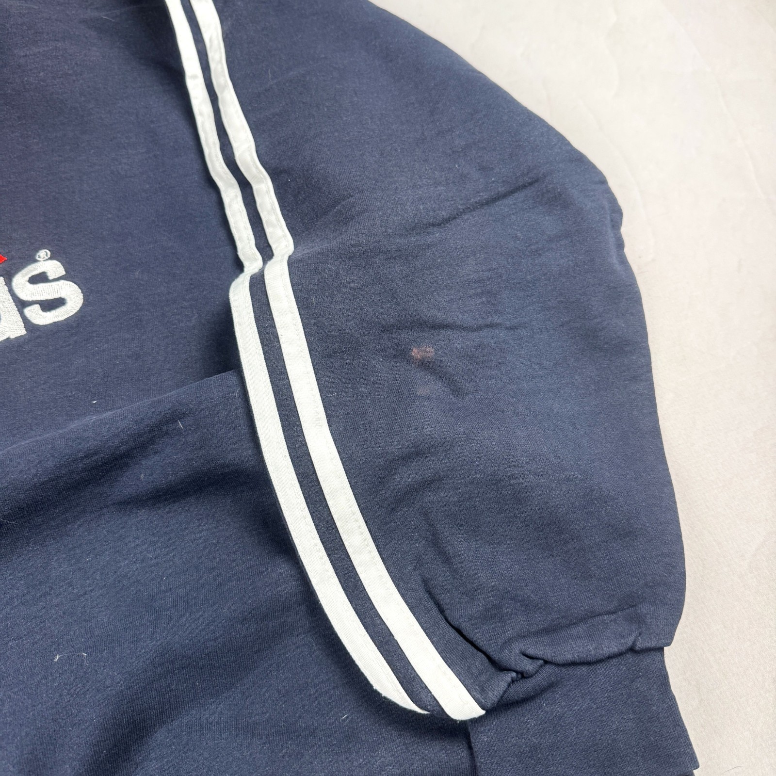 Mens Vintage Adidas Big Logo Three Stripe Crewneck Sweatshirt Navy Orange Sports