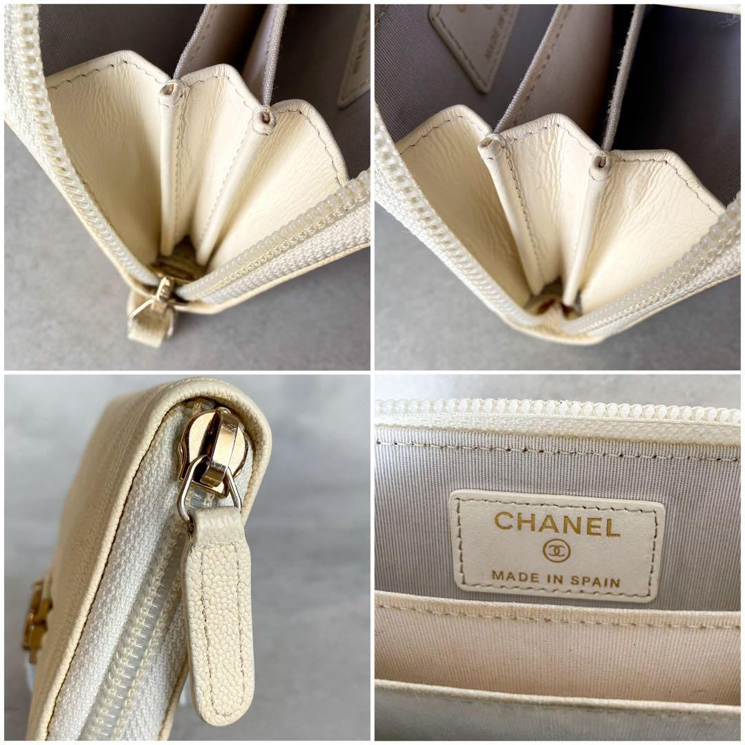Chanel Boy Chanel Coin Case Caviar Skin Cream with Box