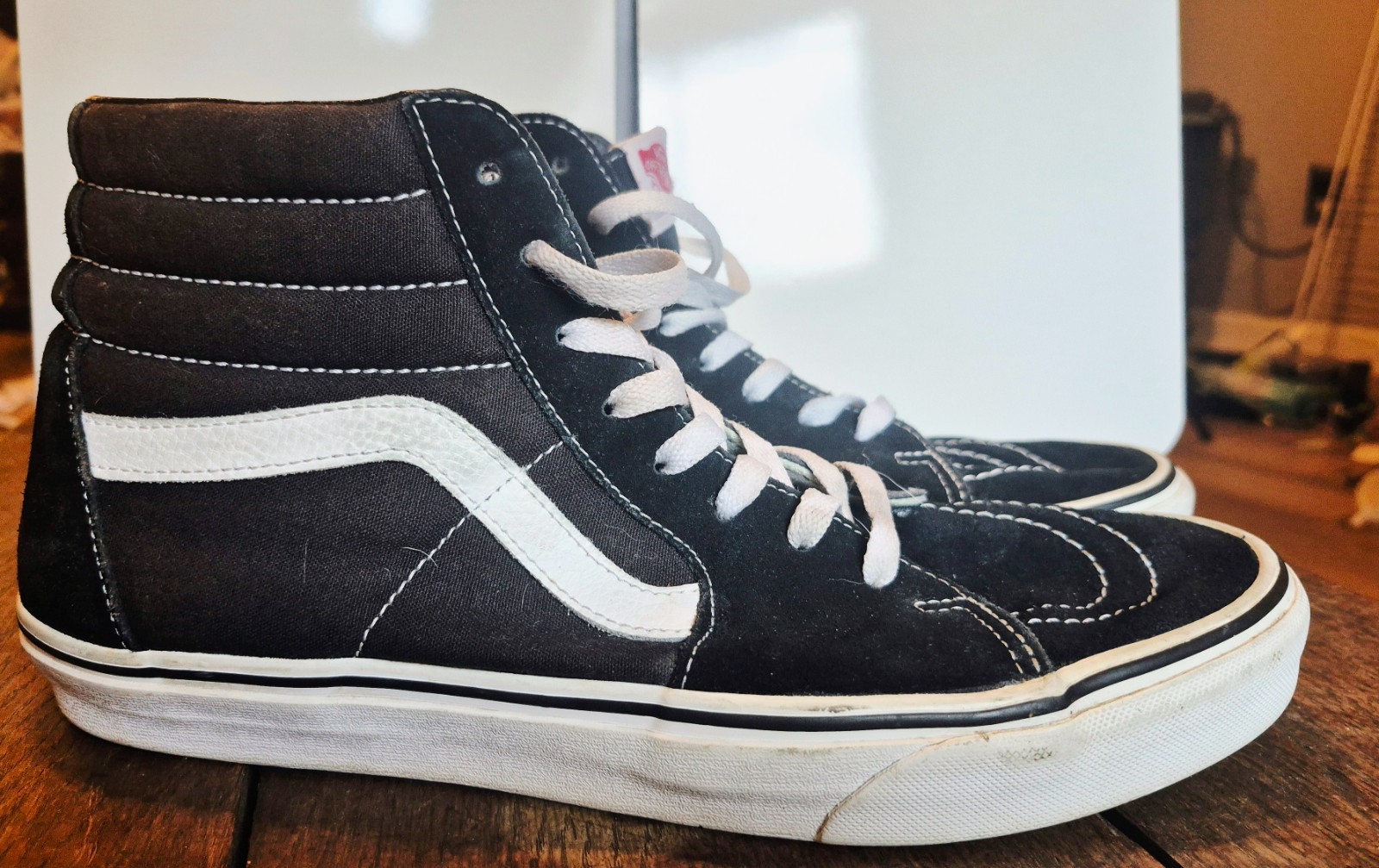 Vans SK8 HI Black White Canvas High Top Skateboard Shoes Size W-7.5 M-6 Ex Con