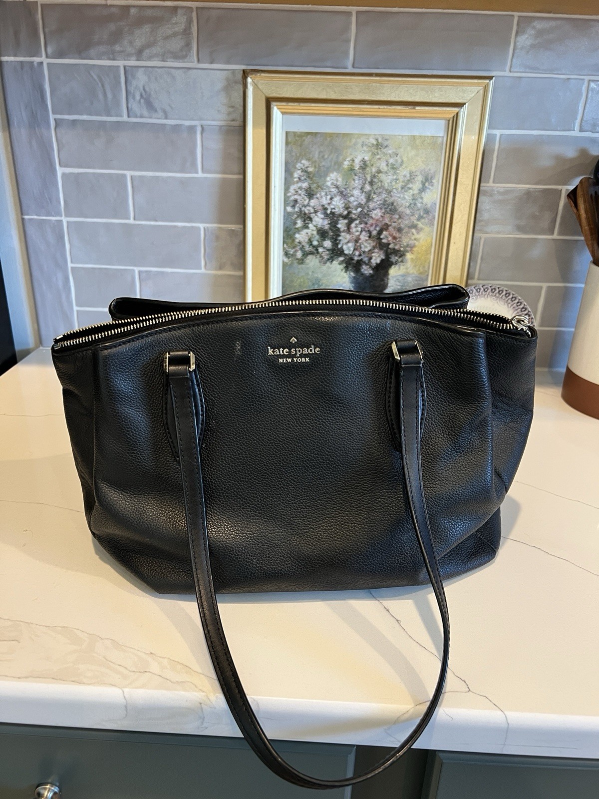 Kate Spade Monet Triple Compartment Tote Black Pebbled Gold Hardware
