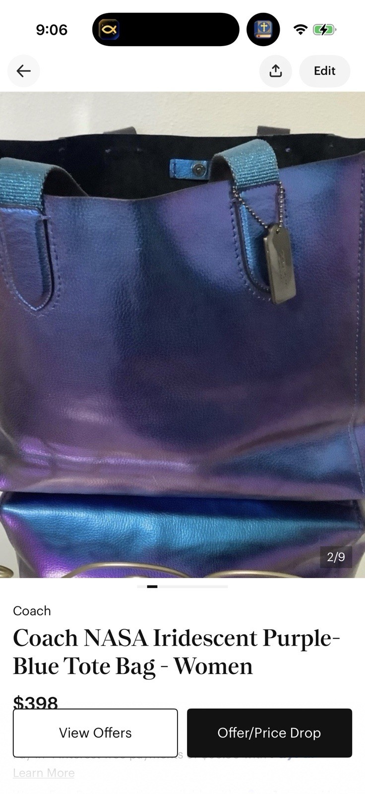 Coach Large Derby Tote in Hologram Leather F59388 Metallic Oil Slick Iridescent