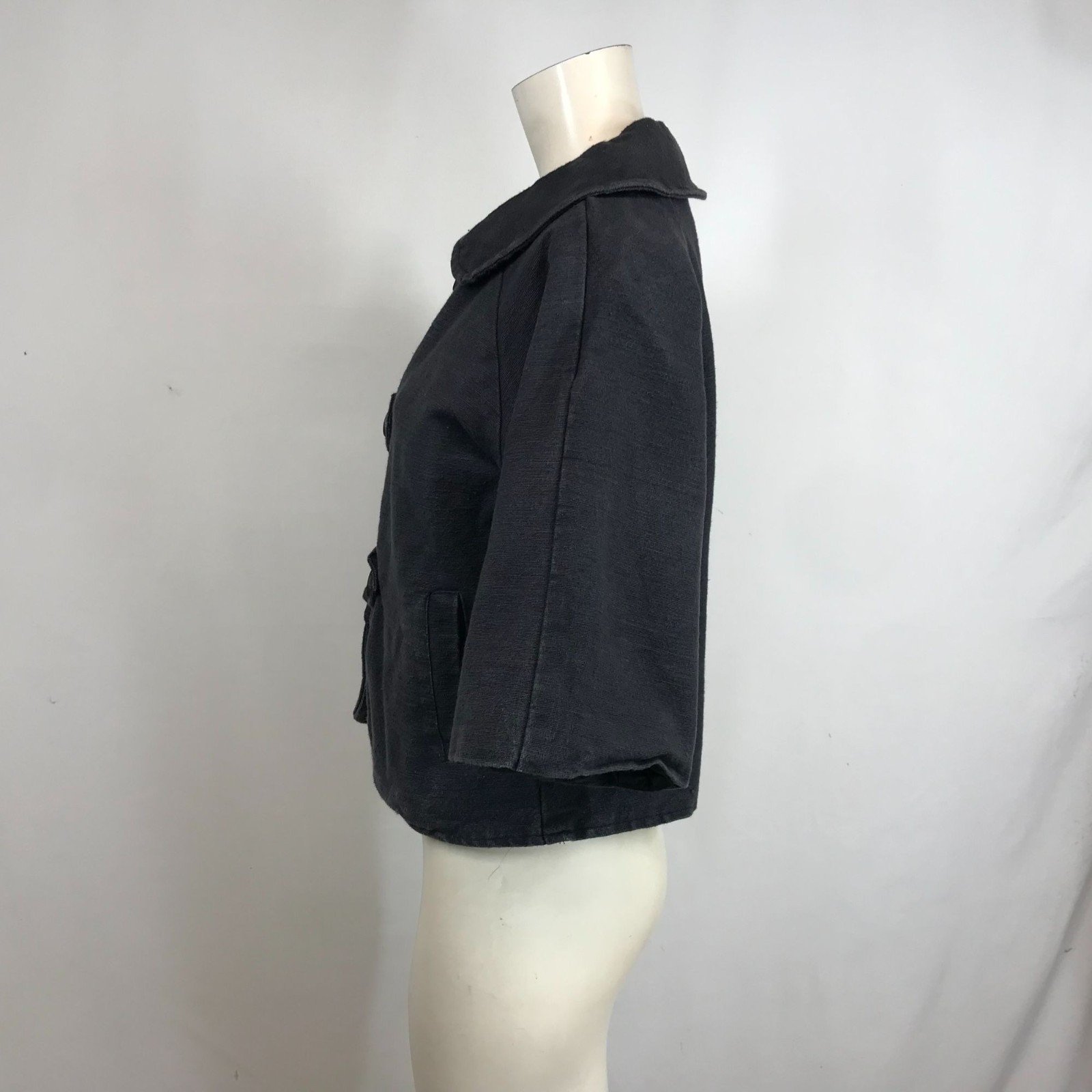 AVATAR – WOMEN’S XS/S- BLACK BUTTON STRAP COLLARED COTTON JACKET BOHO LAGENLOOK