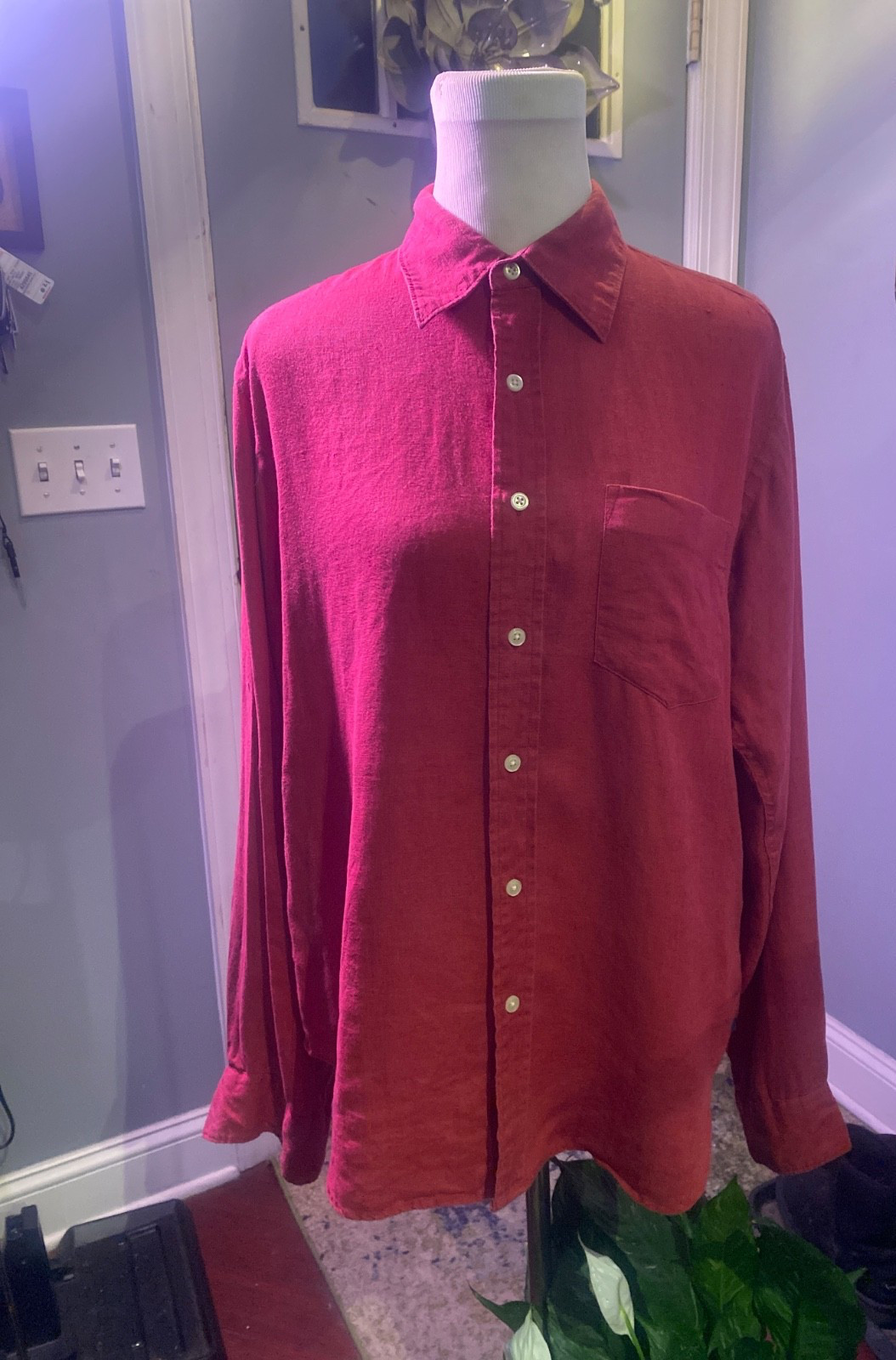Gap Men’s Small Terracotta Brick Red Button Up Shirt Long Sleeve Casual Solid Ba