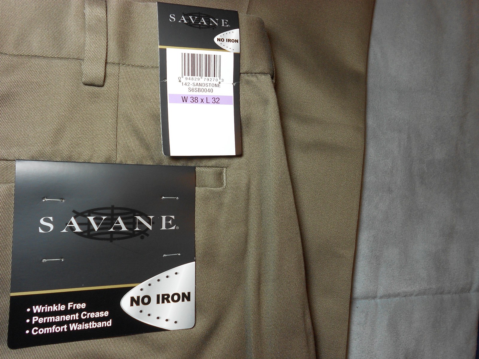 NEW SAVANE 38 x 32 khaki pants brown NO IRON PLEATED 100% COTTON men’s NWT