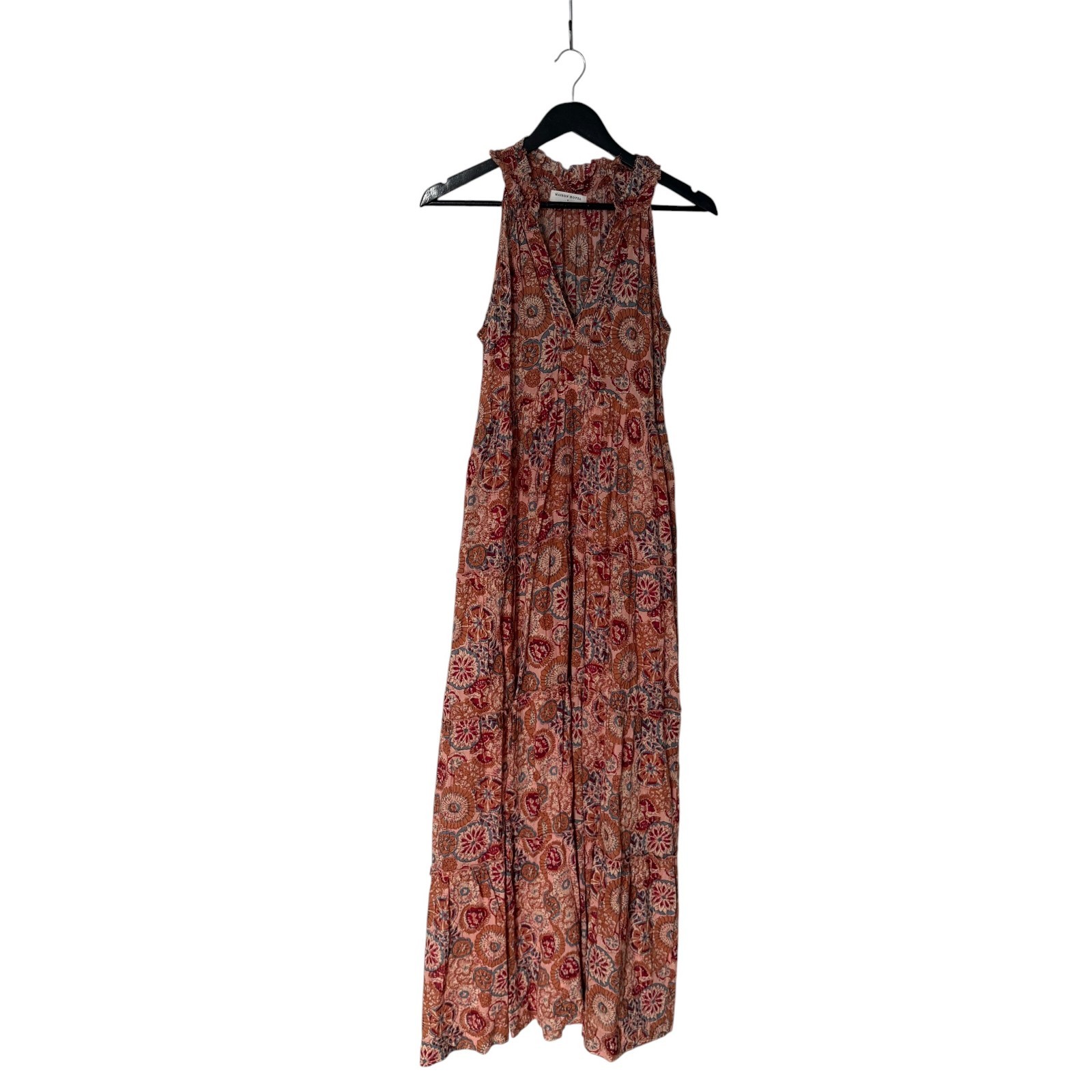 Maison Hotel Kaleidoscope Charlotte Maxi Tiered Boho Dress Size S Rust Petunia