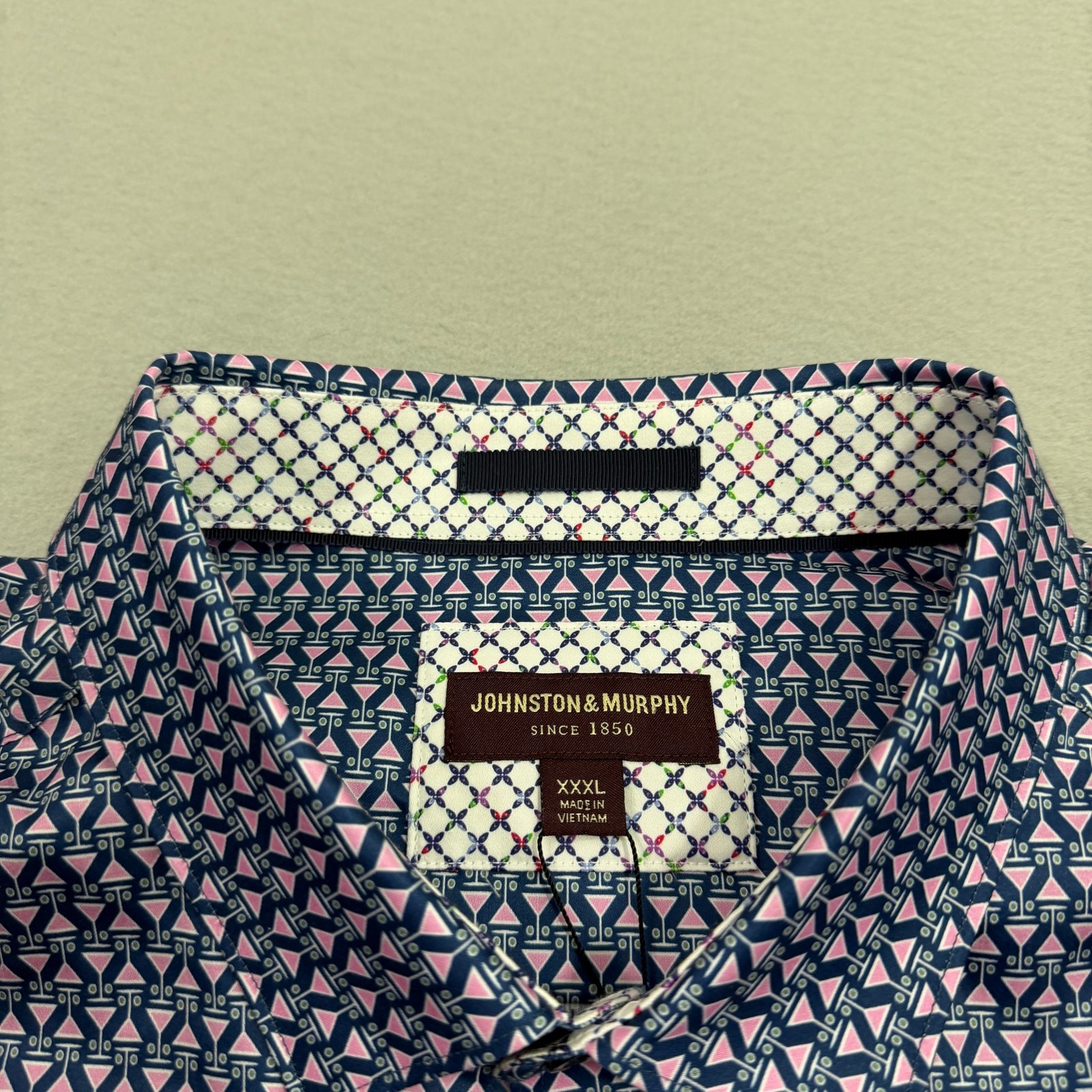 Johnston & Murphy Martini Print Button Up Shirt Mens 3XL Blue Pink Flip Cuff NEW