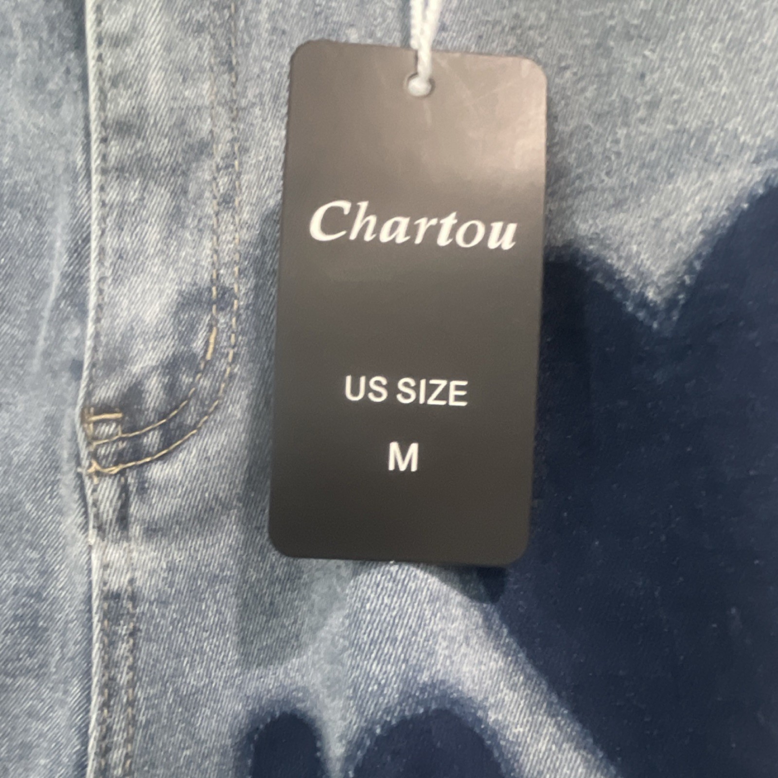 Chartou Women’s Blue Denim Heart Pattern Jeans, Button Closure, 5-Pocket, M
