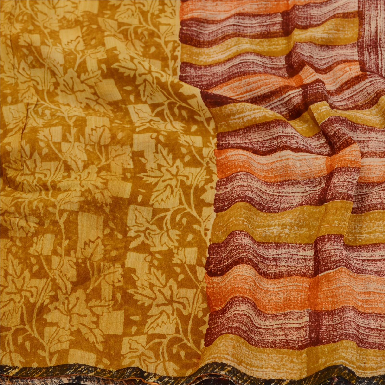 Sanskriti Vintage Sarees 100% Pure Georgette Silk Printed Sari 5 Yd Craft Fabric