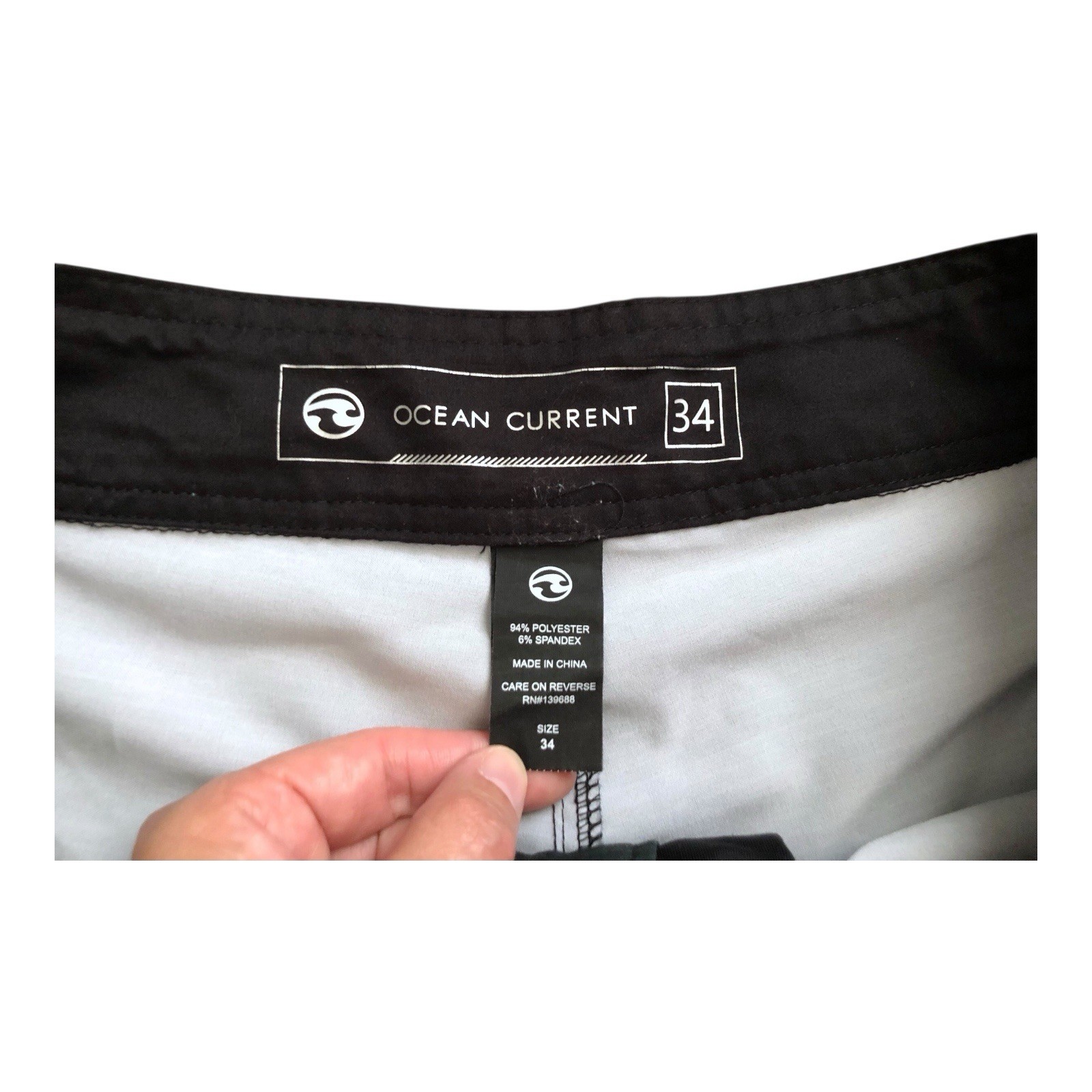 Ocean Current Board Shorts Mens 34 Blue Black Surf Swim Beach Pocket Drawstring