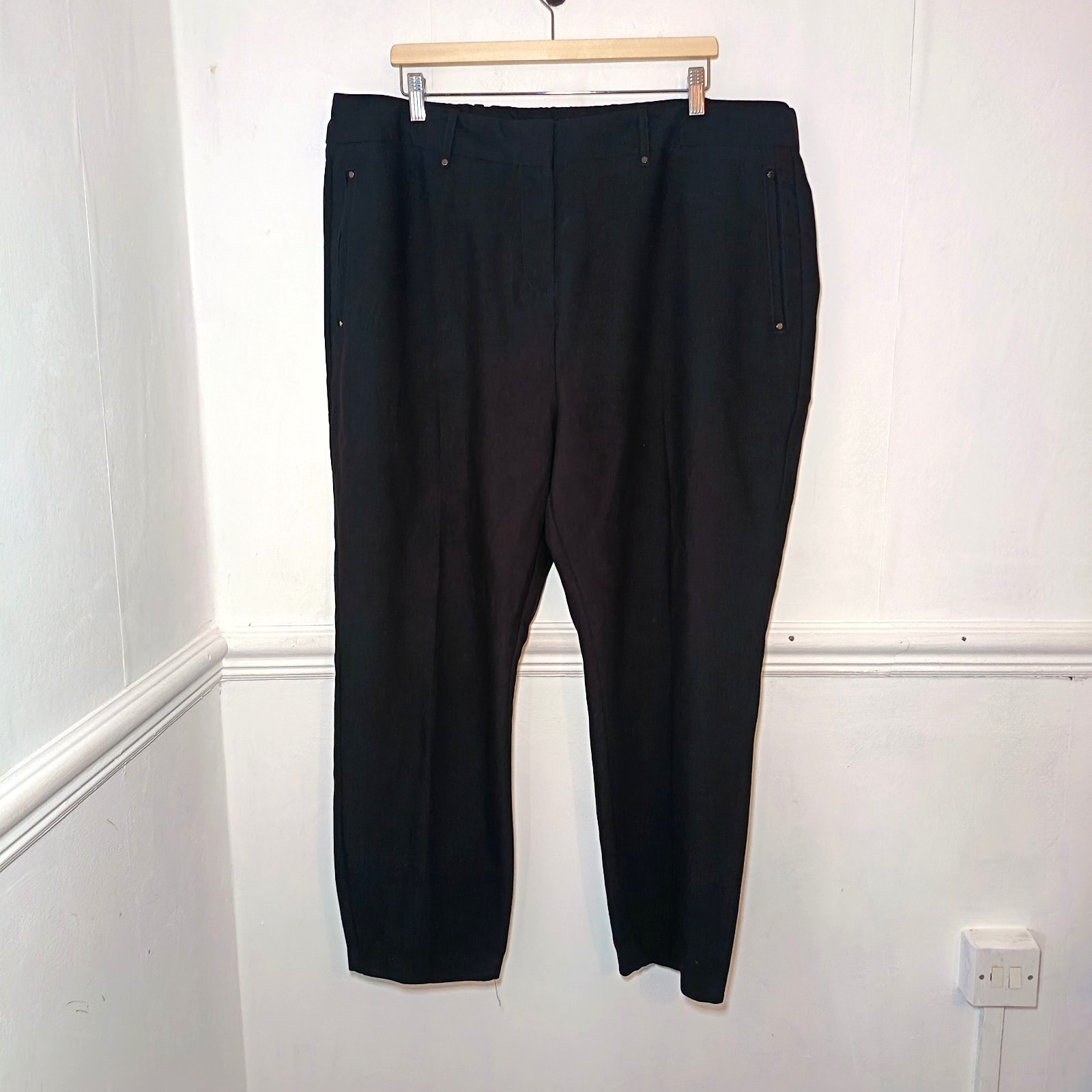 Next Womens Trousers Black Size UK 22 Long Straight Leg High Waisted Career Work